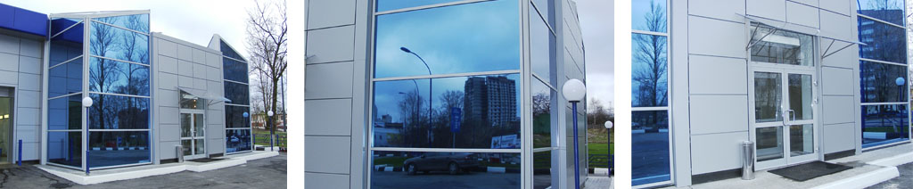 Остекление фасадов магазинов большими стеклопакетами Щербинка